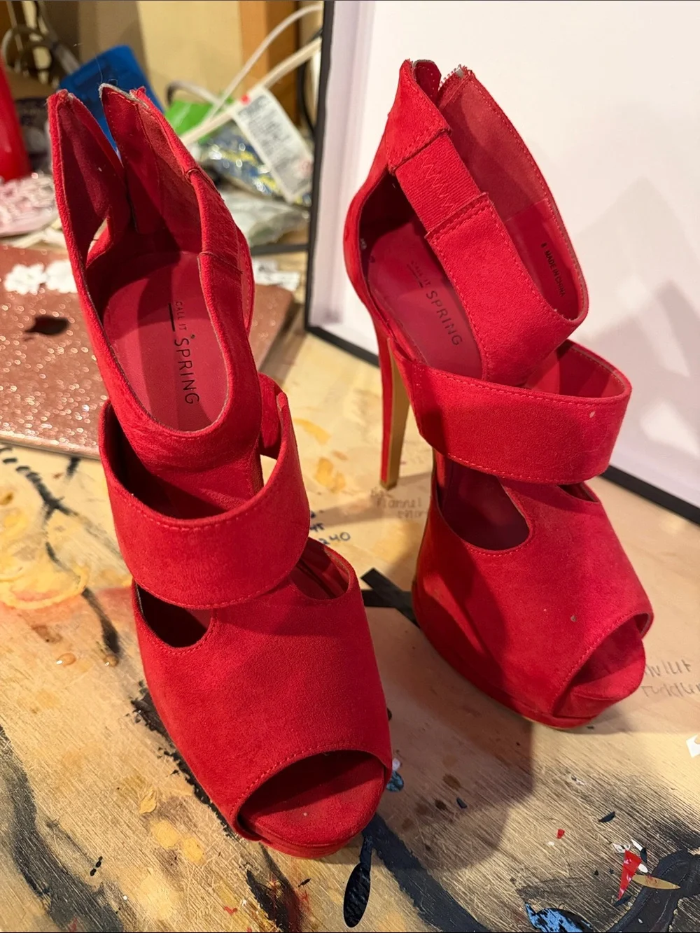 Call It Spring Red Suede Platform Heels